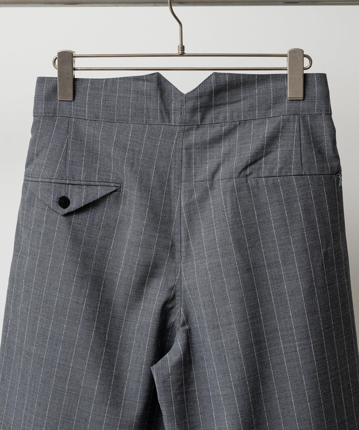 RESEARCHED 3/4 EASY SLACKS / WOOL SATIN CHALK STRIPE