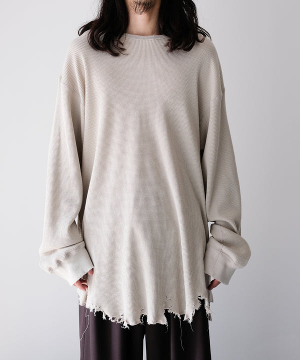 DAMAGE WAFFLE CREW LS T-SHIRT - ANCELLM