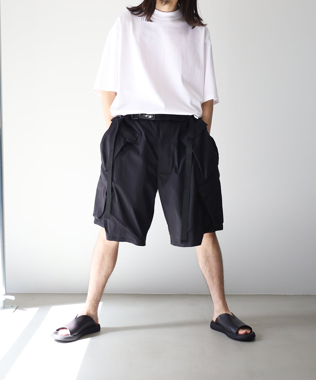 LAST1>> SP56A-M NYLON STRETCH DOUBLE CARGO SHORT PANTS