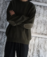slited leather elbow patch sweater - beta post